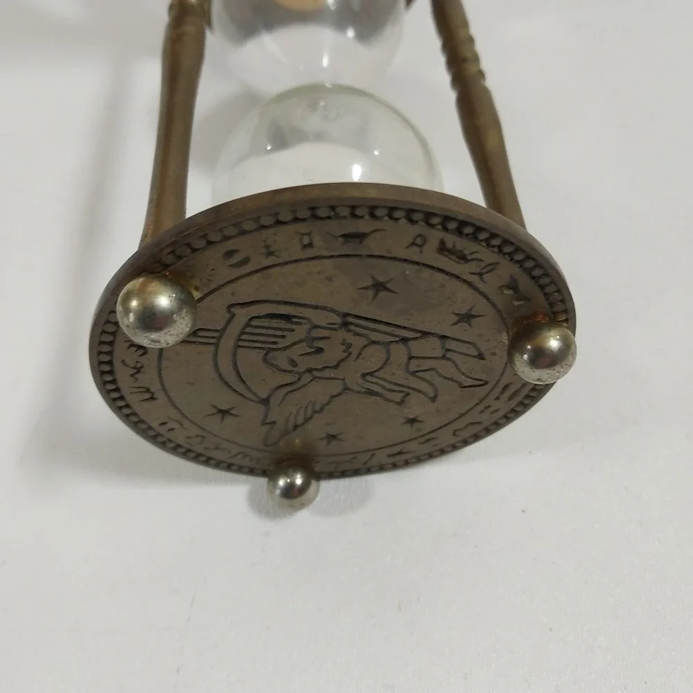 Vintage BRASS Hourglass Roman‎ Numerals Zodiac Clock Andrea by Sadek